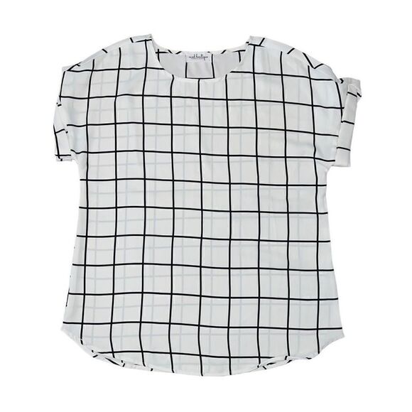 MOD BOUTIQUE Black & White Grid Pattern Short Sleeve Blouse Size L - Picture 1 of 6